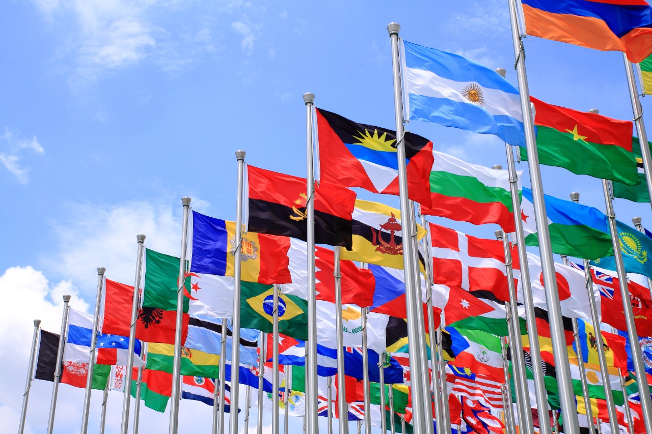 International Flags blowing in the wind